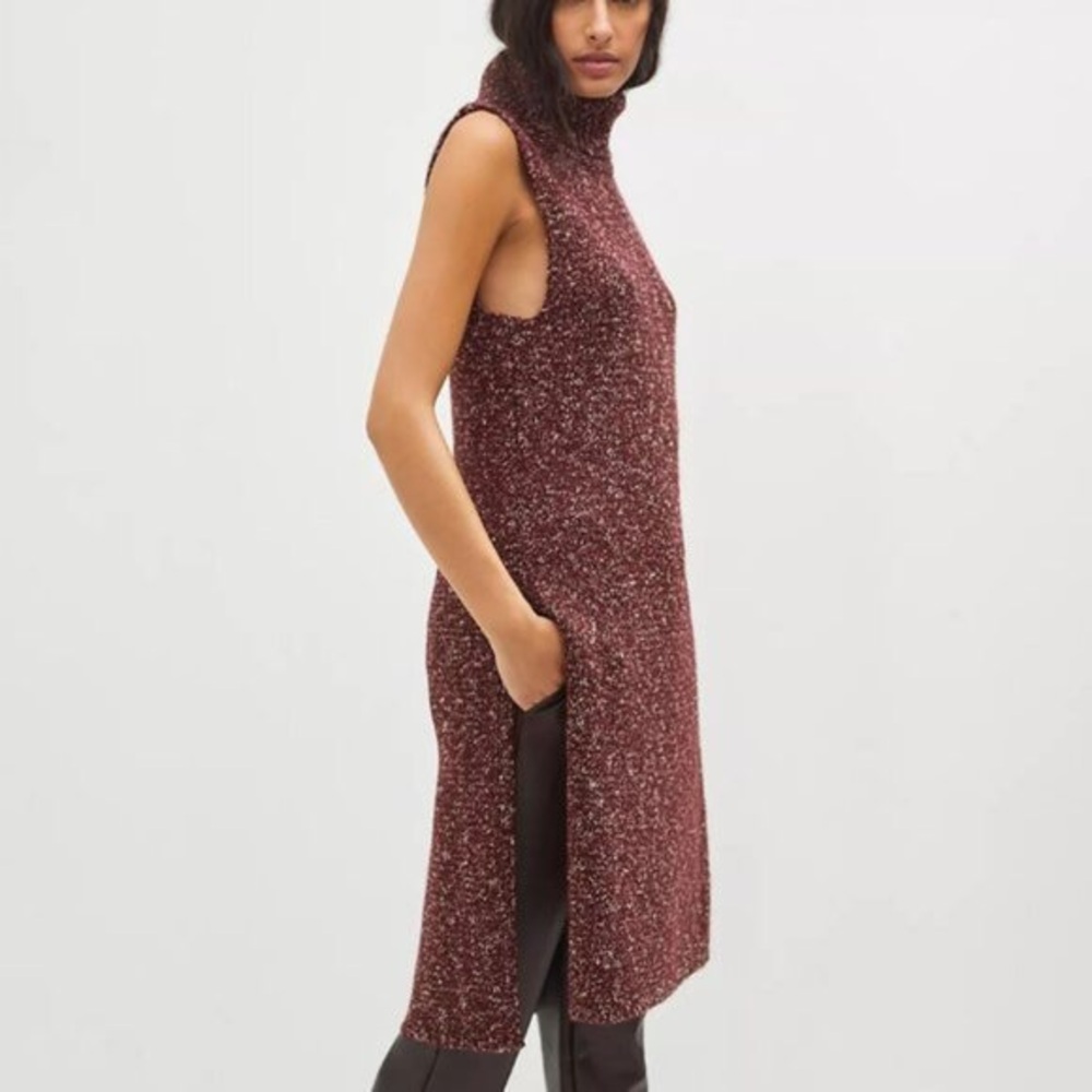Anthropologie Turtleneck Maxi Tunic Sweater Sleeveless Heathered Red